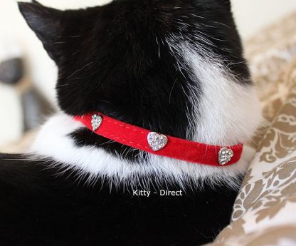 Red Velvet diamante heart cat and kitten safety collar