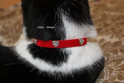 Red Velvet diamante heart cat and kitten safety collar