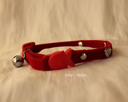 Red Velvet diamante heart cat and kitten safety collar