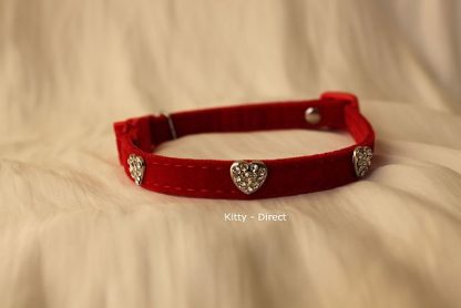 Red Velvet diamante heart cat and kitten safety collar