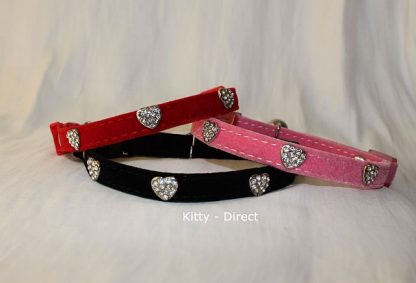 Velvet diamante heart cat and kitten safety collars