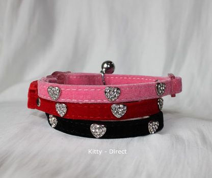 Velvet diamante heart cat and kitten safety collar