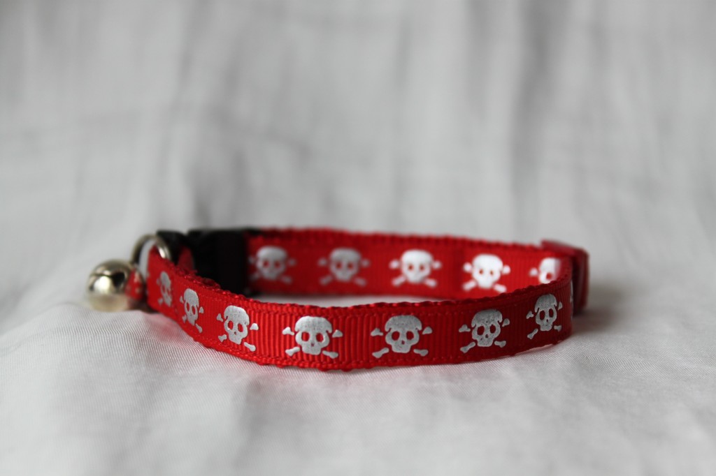 Handmade Skulls and Crossbones Cat Kitten Collar.