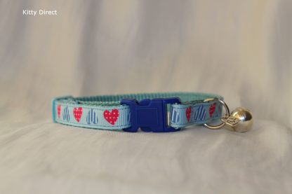 Handmade fabric hearts cat and kitten safety collar_Blue2