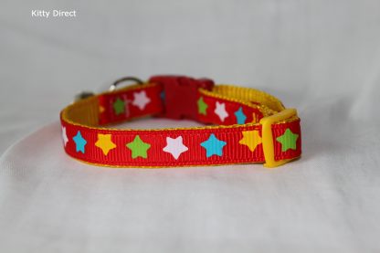 Handmade Fabric Stars Cat Kitten Safety Collar_red