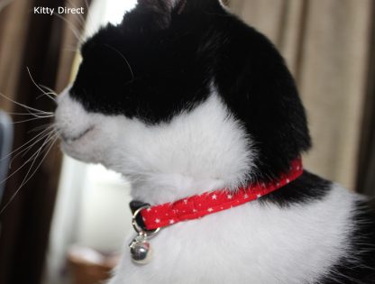 Handmade Cotton Tiny Stars Cat Kitten Safety Collar_Red 4