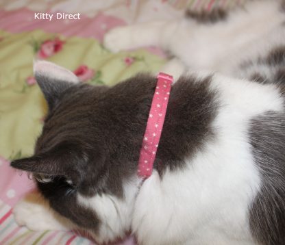 Handmade Cotton Tiny Stars Cat Kitten Safety Collar_Pink 3