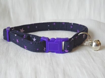 Handmade cotton purple stars cat kitten safety collar_5