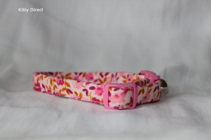 Handmade cotton cat and kitten collar floral pink_6