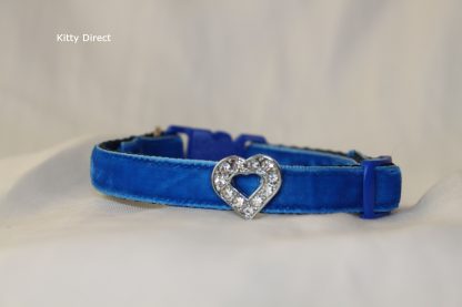 Handmade velvet diamante cat kitten safety collar_blue 2