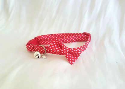 Handmade Red Polka Dot Cotton Cat Kitten Safety Collar with bow