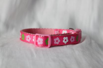 Daisy print flower fabric cat kitten safety collar pink_1