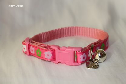 Daisy print flower fabric cat kitten safety collar pink_2