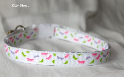 Dragonfly print fabric cat kitten safety collar white