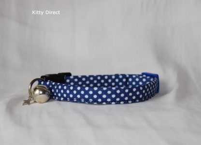 Handmade Polka Dot Cotton Cat Kitten Safety Collars_Blue1