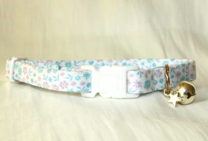 Lilac Blue Cotton Cat Kitten Safety Collar Ditsy Flowers_1