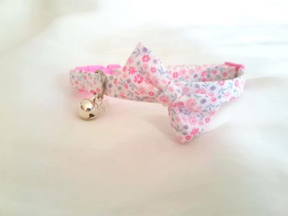 Handmade Cotton Ditsy Flowers Pink Bow cat kitten collar