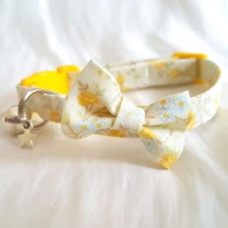 Yellow Flowers Cat Kitten Bow Collar Handmade