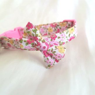 Cotton Pink Yellow Floral Cat Kitten Bow Safety collar