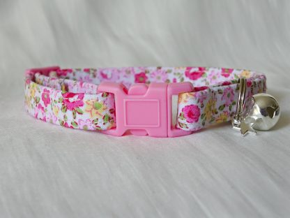 Pink and yellow flower cotton cat kitten safety collar_3