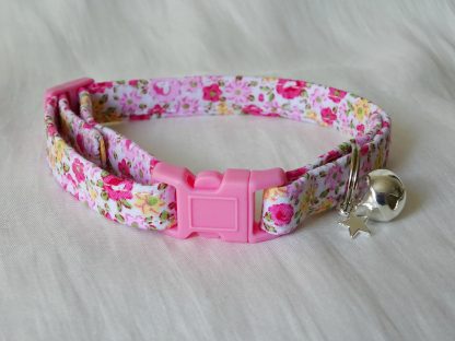 Pink and yellow flower cotton cat kitten safety collar_2