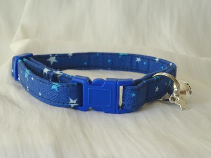 Handmade cotton blue stars cat kitten safety collar_1