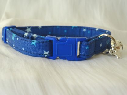 Handmade cotton blue stars cat kitten safety collar_2