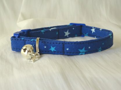 Handmade cotton blue stars cat kitten safety collar_3