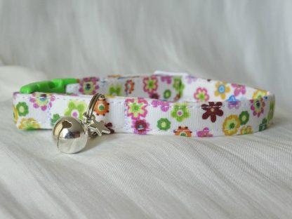 Handmade cream cotton and daisy flower cat kitten collar_2