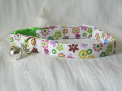 Handmade cream cotton and daisy flower cat kitten collar_3