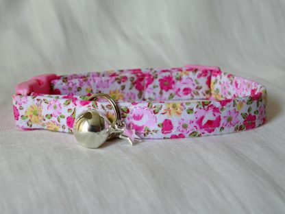 Pink and yellow flower cotton cat kitten safety collar_1