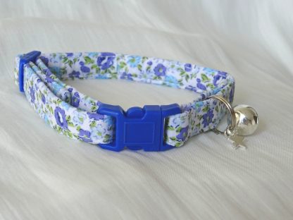 Handmade Blue Flowers Cat Kitten Safety Collar_1