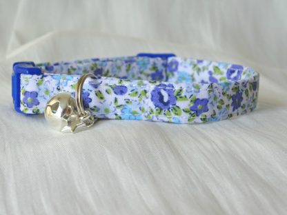 Handmade Blue Flowers Cat Kitten Safety Collar_2