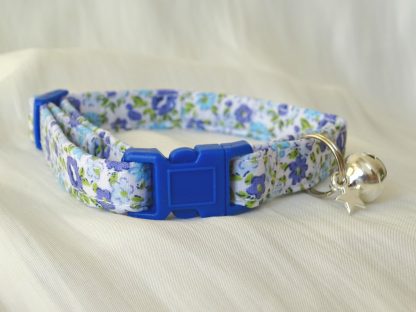 Handmade Blue Flowers Cat Kitten Safety Collar_3