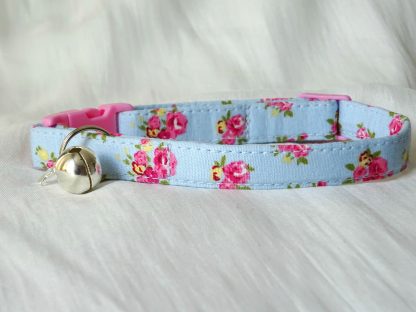 Blue cotton pink yellow flower cat kitten safety collar_2