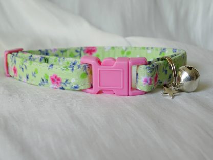 Handmade Green Pink Flowers Cat Kitten Safety Collar_2