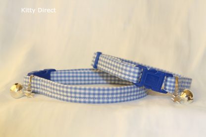 Handmade blue gingham cat kitten collar_1