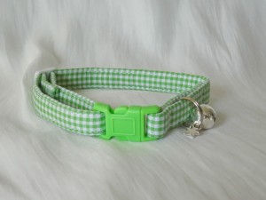 Handmade green gingham cat or kitten collar_1