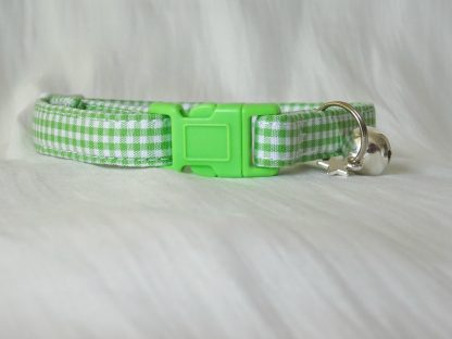 Handmade green gingham cat or kitten collar_2