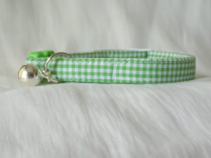 Handmade green gingham cat or kitten collar_3