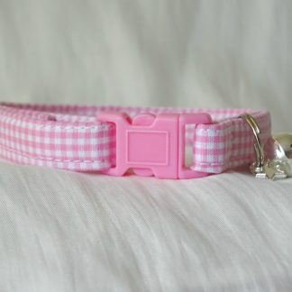 Handmade pink gingham cat or kitten collar_1