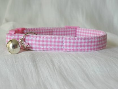 Handmade pink gingham cat or kitten collar_3