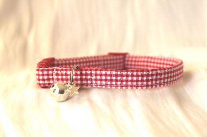 red gingham cotton cat kitten collar_1