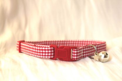 Red gingham cotton cat kitten collar 1