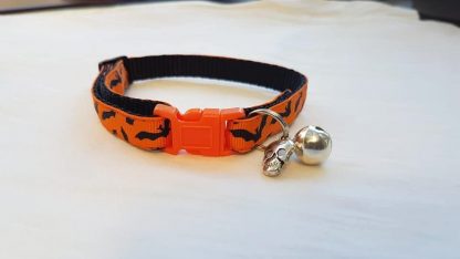 Halloween Cat Kitten Collar Flying Bats_ orange buckle