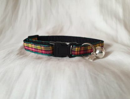 Red yellow Scottish tartan cat kitten safety collar_4