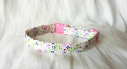 Cotton Pink Blue Red Flower Cat Kitten Collar 2