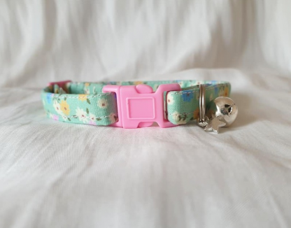 Green Floral Cotton Cat Kitten Safety Collar 2