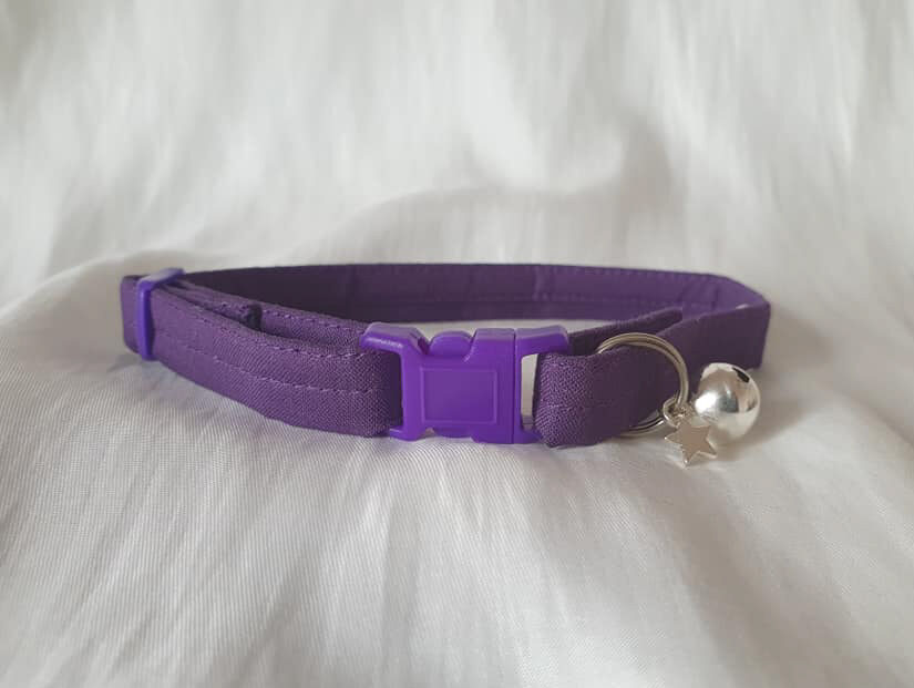 Handmade Purple Mauve Cotton Cat/Kitten collar, 2 Sizes